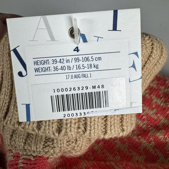 Janie and Jack Girls 4 Knit Cape Pink Coral Houndstooth Bow Preppy Classic - Picture 11 of 14